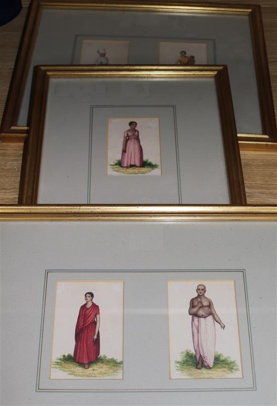 Early 19th century English School Studies of Indian figures 10 x 7cm approx., framed as 3